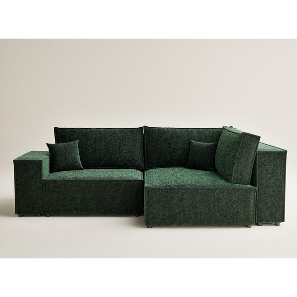 Tamsiai žalios spalvos sulankstoma/su sandėliavimo vieta kampinė sofa iš šenilinio audinio (su dešiniuoju kampu/„L“ formos) Tonga – Maison de Rêve-image-2