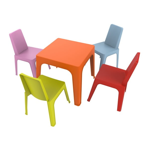 Vaikiškas sodo rinkinys 1 oranžinis stalas ir 4 kėdės "Resol Julieta
