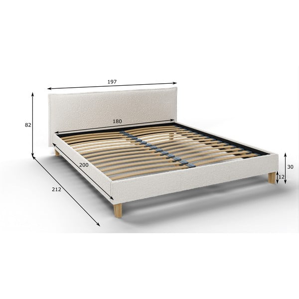 Kreminės spalvos minkšta dvigulė lova su grotelėmis 180x200 cm Tina - Ropez-image-4