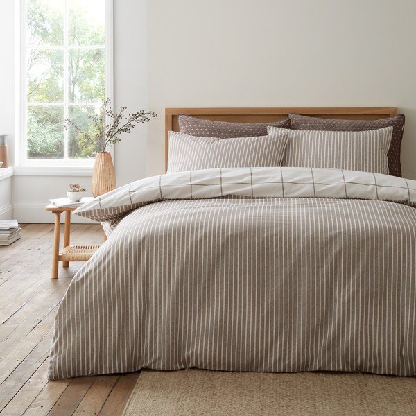 Kreminės spalvos/taupe spalvos iš flanelės viengulė patalynė 135x200 cm Brushed Regal Check – Bianca-image-4