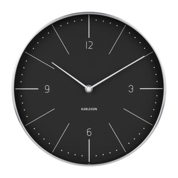 Juodas sieninis laikrodis su sidabrinėmis detalėmis Karlsson Normann, ⌀ 28 cm