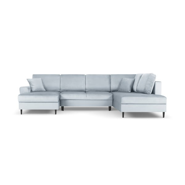 Šviesiai mėlynos spalvos iš velveto sulankstoma/su sandėliavimo vieta kampinė sofa (su dešiniuoju kampu/„U“ formos) Kyoto – Cosmopolitan Design