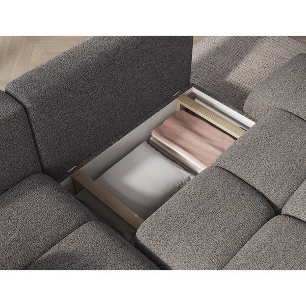Pilkos spalvos sulankstoma/su sandėliavimo vieta kampinė sofa iš boucle (su kairiuoju kampu/su gultu) Vittario – ELTAP-image-3