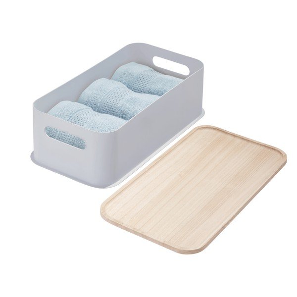 Pilka dėžutė su dangteliu pagaminta iš paulovnijos medienos iDesign Eco Handled, 21,3 x 43 cm-image-4