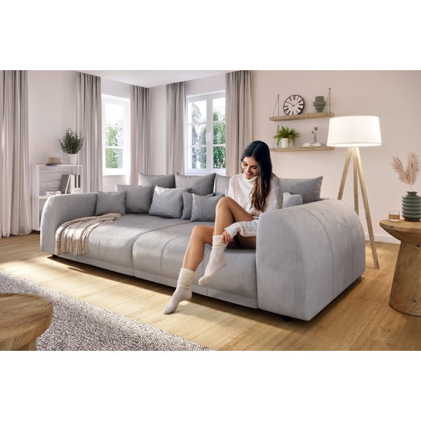 Tamsiai pilkos spalvos iš kordinio velveto sofa 310 cm Vanessa – Ropez-image-4