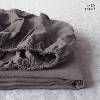 Tamsiai pilka lininė elastinė paklodė Linen Tales, 180 x 200 cm