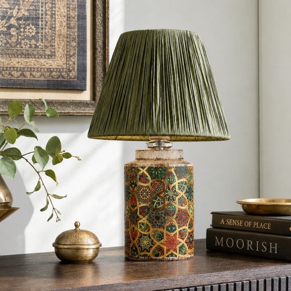 Žalios spalvos stalinis šviestuvas (aukštis 38 cm) su gaubtu iš virvės Alev – Opviq lights-image-2