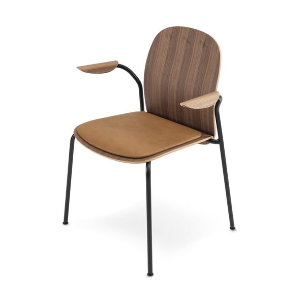 Rudos spalvos/konjako rudos spalvos valgomojo kėdės su porankiais/galima dėti viena ant kitos 2 vnt. iš riešutmedžio Book – Gazzda