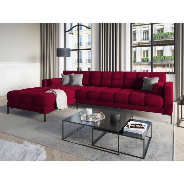 Raudona aksominė kampinė sofa Cosmopolitan Design Bali, kampas kairėje-image-1