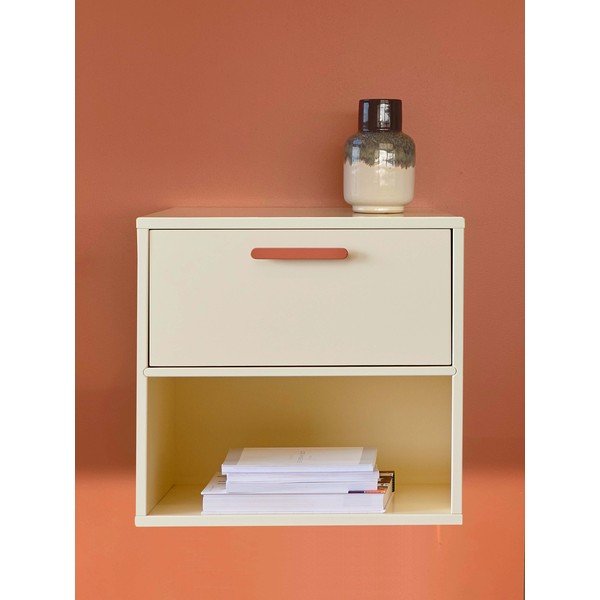 Šviesiai geltonos spalvos sieninis naktinis staliukas su raudona rankena Keep by Hammel-image-1