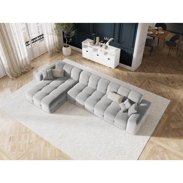 Šviesiai pilka aksominė kampinė sofa (kairysis kampas) Kendal - Micadoni Home-image-1