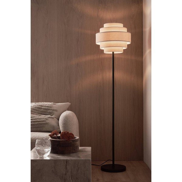 Matinės juodos spalvos/smėlio spalvos iš tekstilės pastatomas šviestuvas (aukštis 145 cm) Miguel – Ellos Home-image-1