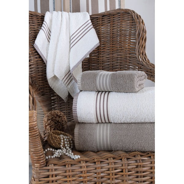 Kreminės spalvos/taupe spalvos iš medvilnės vonios rankšluosčių rinkiniai 4 vnt. – Mila Home-image-1