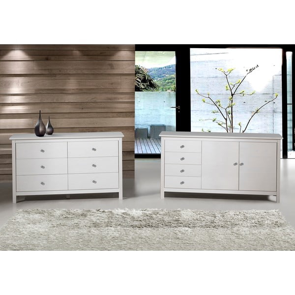 Iš pušies masyvo žema šoninė spintelė baltos spalvos 130x80 cm Berna – Marckeric-image-3