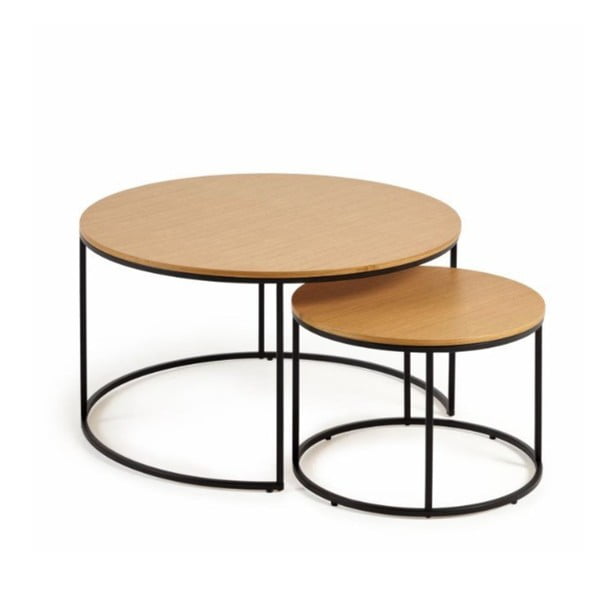 2 apvalių kavos staliukų su ąžuoliniu stalviršiu komplektas ø 80 cm Yona - Kave Home