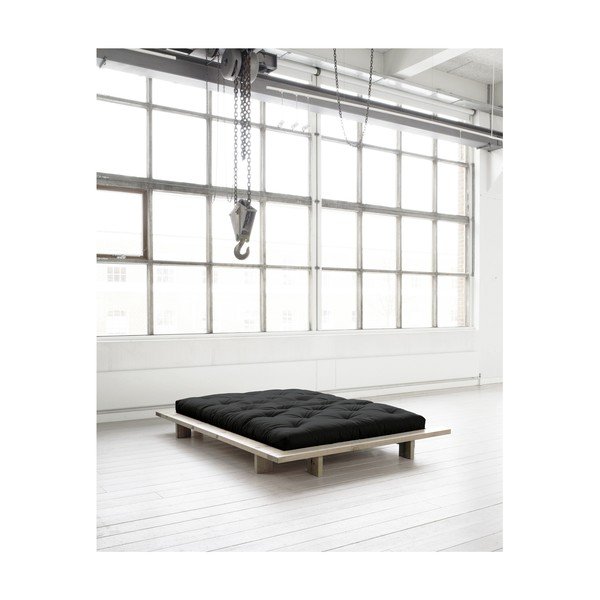 Pušies medienos dvigulė lova su čiužiniu Karup Design Japan Double Latex Raw/Black, 140 x 200 cm-image-3