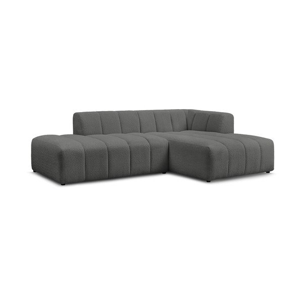 Tamsiai pilkos spalvos iš boucle kampinė sofa (su dešiniuoju kampu/su gultu) Annecy – Bobochic Paris-image-3