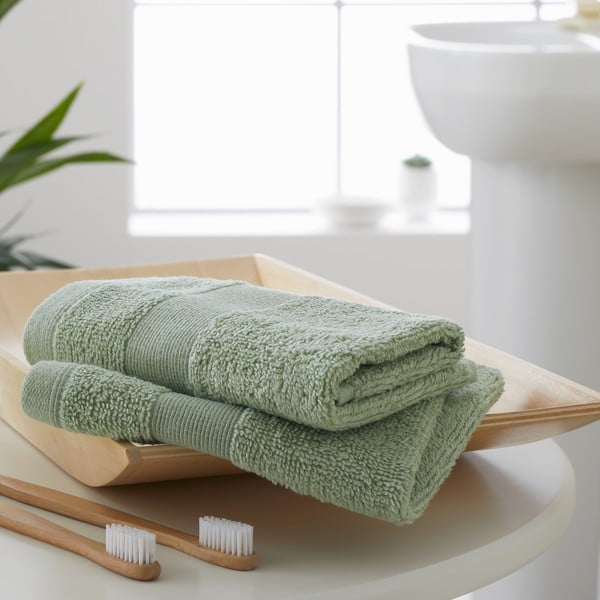 Žalios spalvos iš frote audinio iš medvilnės rankšluosčiai 2 vnt. 30x30 cm Anti-Bacterial – Catherine Lansfield-image-1