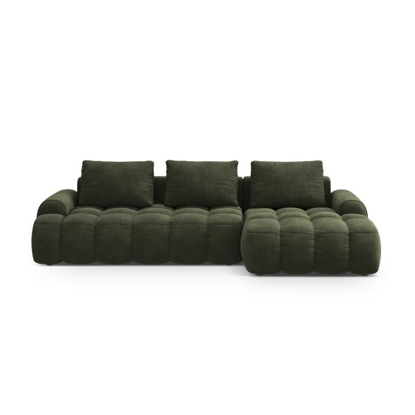 Žalios spalvos iš velveto sulankstoma/su sandėliavimo vieta kampinė sofa (su dešiniuoju kampu/su gultu) Linz – Cosmopolitan Design