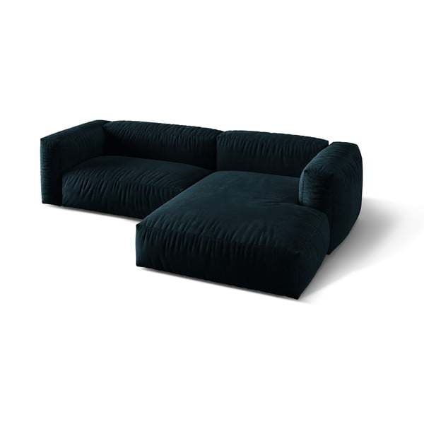 Tamsiai mėlynos spalvos iš velveto modulinė kampinė sofa (su dešiniuoju kampu/su gultu) Martina – Micadoni -image-2