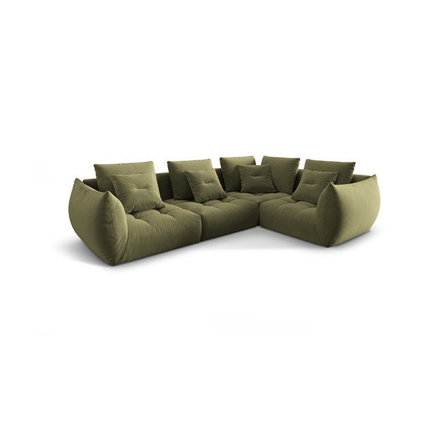 Šviesiai žalios spalvos iš velveto kampinė sofa (su dešiniuoju kampu/„L“ formos) Bloom – Micadoni -image-2