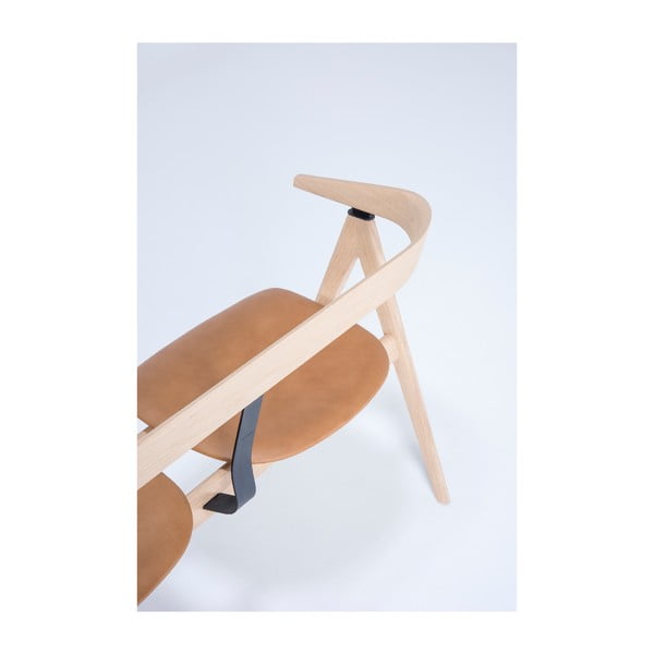 Suoliukas iš ąžuolo medienos su odine sėdyne Gazzda Ava-image-2