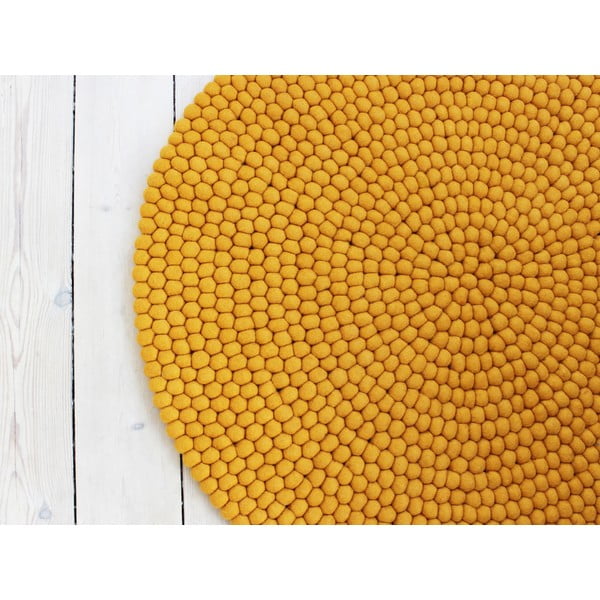 Geltonas vilnos kilimas Wooldot Ball Rugs, ⌀ 90 cm
