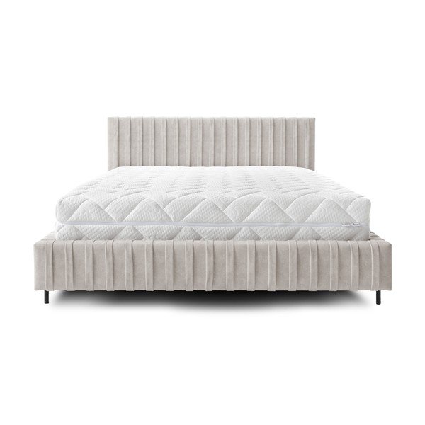 Smėlio spalvos dvigulė lova dengta audiniu su sandėliavimo vieta su lovos grotelėmis 140x200 cm Plissa – ELTAP-image-3
