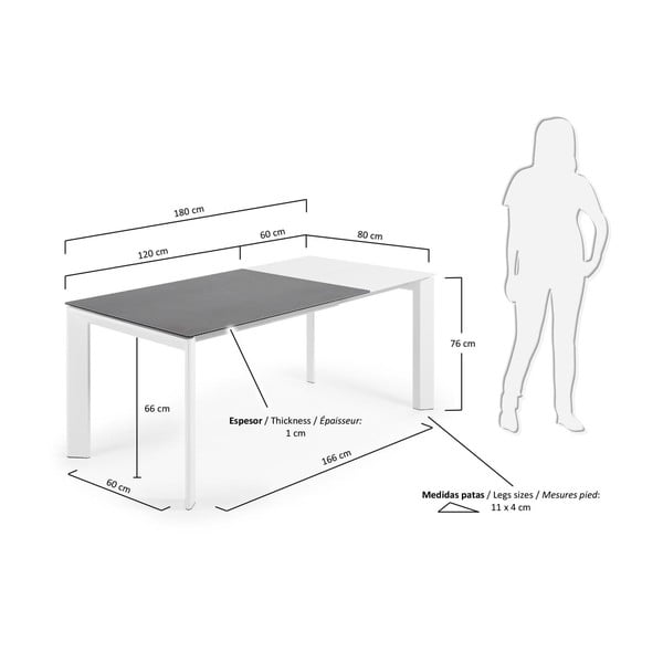 Prailginamas valgomojo stalas su papildomu stalviršiu su marmuro dekoro stalviršiu 80x120 cm Axis – Kave Home-image-3
