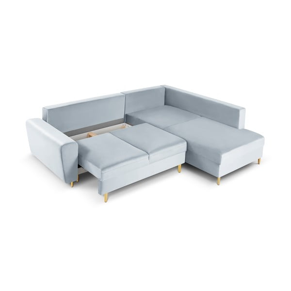 Šviesiai mėlynos spalvos iš velveto sulankstoma/su sandėliavimo vieta kampinė sofa (su dešiniuoju kampu/„L“ formos) Kyoto – Cosmopolitan Design-image-3