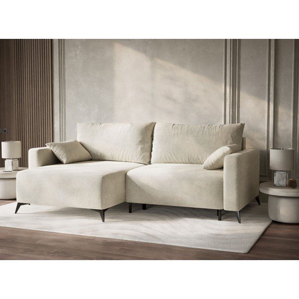 Kreminės spalvos sulankstoma/su sandėliavimo vieta kampinė sofa iš šenilinio audinio (su kairiuoju kampu/su gultu) Leon – Maison de Rêve-image-4
