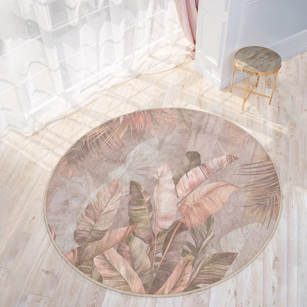 Skalbiamas apvalios formos kilimas šviesiai rožinės spalvos ø 120 cm Dusty Leaves – Mila Home-image-2