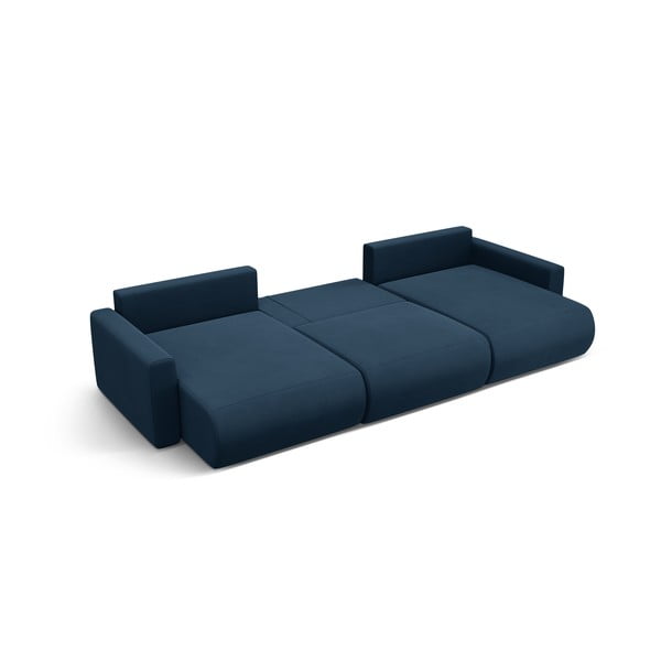Tamsiai mėlynos spalvos iš velveto sulankstoma/su sandėliavimo vieta kampinė sofa („U“ formos) Belfast – Cosmopolitan Design-image-3