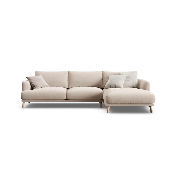 Smėlio spalvos kampinė sofa iš velveto (su dešiniuoju kampu/su gultu) Naomi – Micadoni 