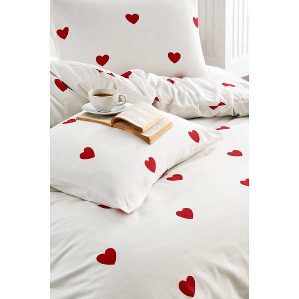 Iš ranforce medvilnės dvigulė/itin ilga patalynė kreminės spalvos su paklode/4 dalių 200x220 cm Mini Hearts – Mila Home-image-1