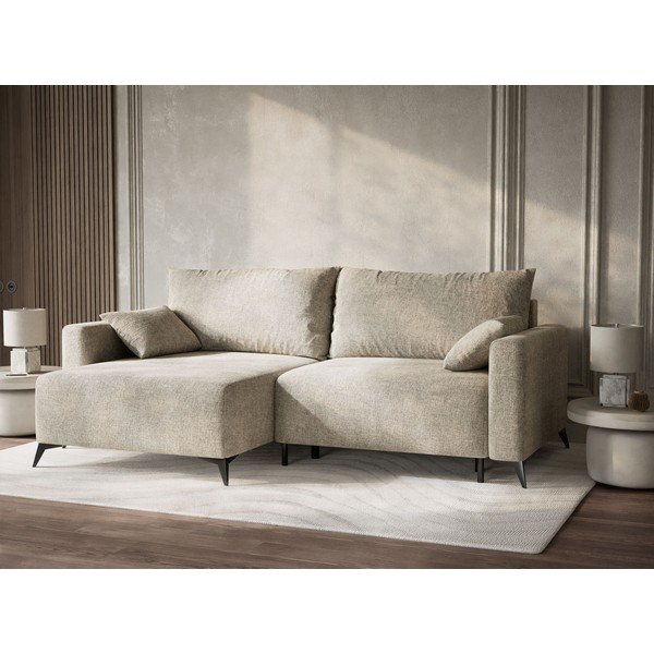 Smėlio spalvos sulankstoma/su sandėliavimo vieta kampinė sofa iš šenilinio audinio (su kairiuoju kampu/su gultu) Leon – Maison de Rêve-image-4