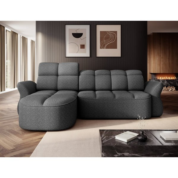 Tamsiai pilkos spalvos iš velveto sulankstoma/su sandėliavimo vieta kampinė sofa (su kairiuoju kampu/su gultu) Beneth – ELTAP-image-1