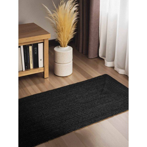 Apverčiamas/rankų darbo juodos spalvos iš džiuto kilimas 80x200 cm Juno – Hanse Home-image-1