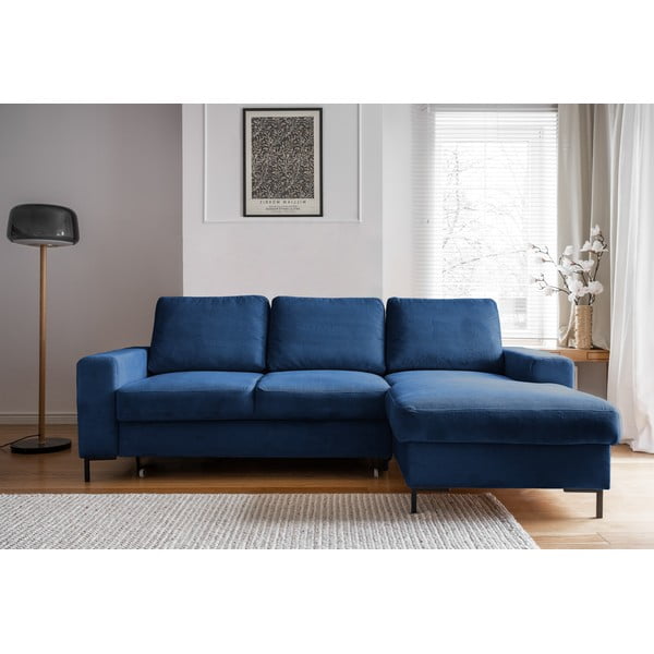 Iš kordinio velveto sulankstoma kampinė sofa tamsiai mėlynos spalvos (su dešiniuoju kampu) Lofty Lilly – Miuform-image-1