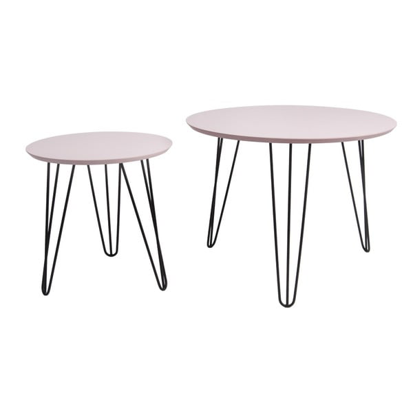 2 stalų su šviesiai rožinės spalvos stalviršiais rinkinys "Leitmotiv Sparks