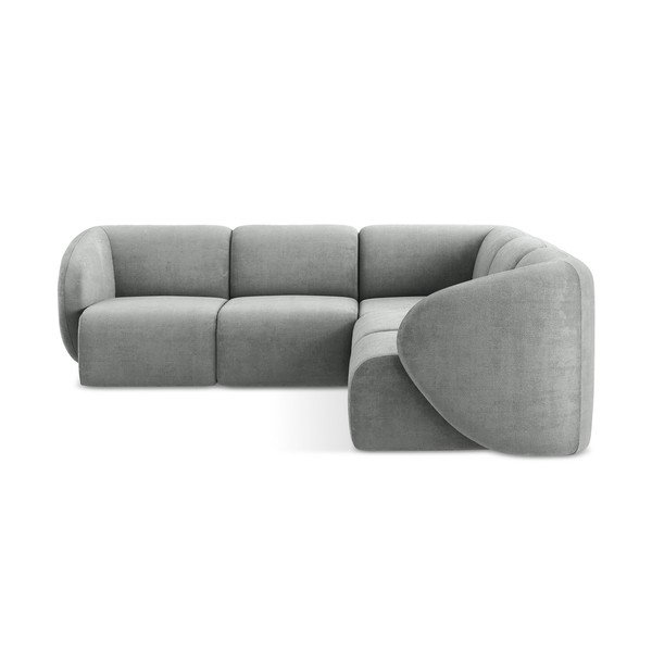 Pilkos spalvos kampinė sofa iš šenilinio audinio Lani – Makamii-image-2