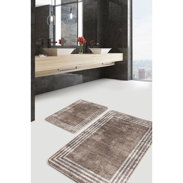 Rudos spalvos iš velveto vonios kilimėliai 2 vnt. 60x100 cm – Mila Home-image-4
