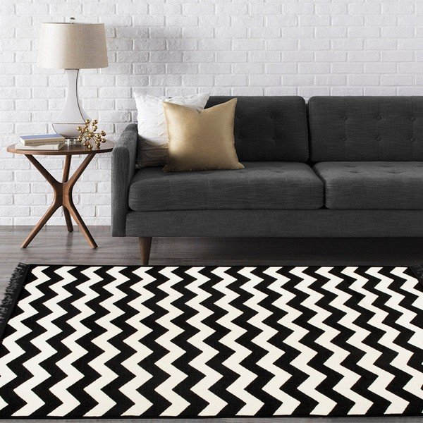 Juodai baltas dvipusis kilimas "Zig Zag", 140 x 215 cm-image-3