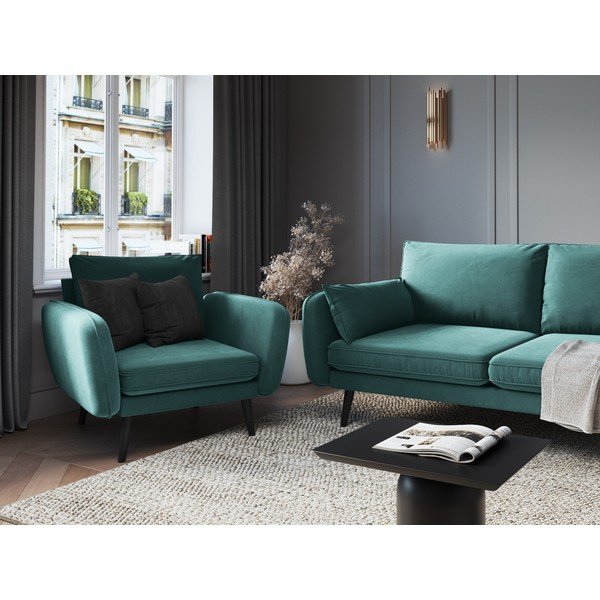 Smaragdo spalvos krėslas su juodomis kojomis Kooko Home Lento-image-1