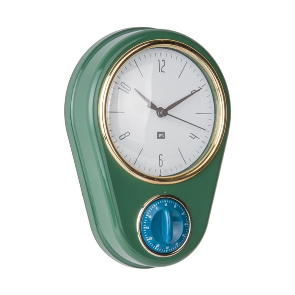 Tamsiai žalias sieninis laikrodis su virtuvės minutėmis PT LIVING