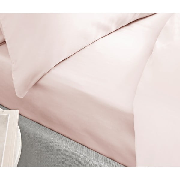 Rožinė medvilnės satino paklodė Bianca Classic 135 x 190 cm-image-1