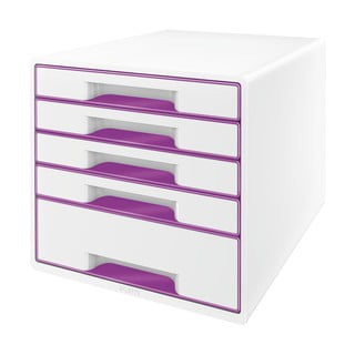 Baltos ir violetinės spalvos dėžė su stalčiais Leitz WOW CUBE, 5 stalčiai
