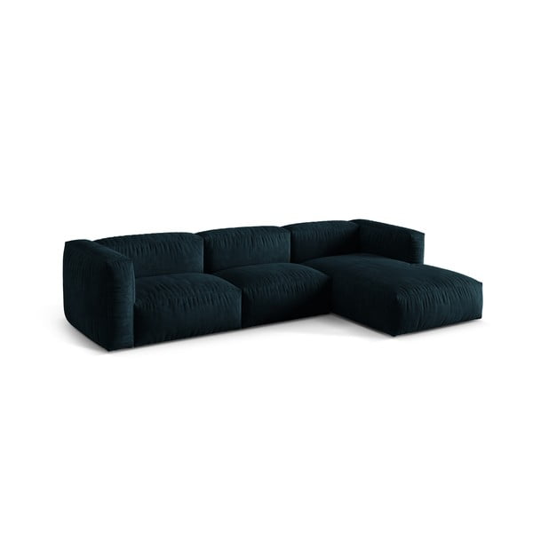 Tamsiai mėlynos spalvos iš velveto modulinė kampinė sofa (su dešiniuoju kampu/su gultu) Martina – Micadoni -image-3
