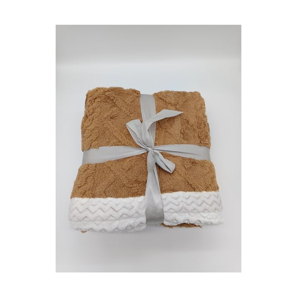 Iš sherpa vilnos antklodė ir pledas rudos spalvos 150x200 cm Island – My House-image-1