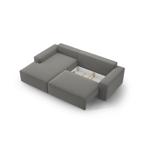 Iš velveto sulankstoma/su sandėliavimo vieta kampinė sofa šviesiai pilkos spalvos (su kairiuoju kampu/su gultu) Jodie – Micadoni -image-4